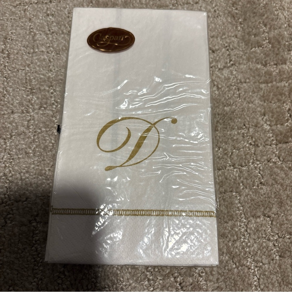 Caspari Hemstitch Script D 15 Triple Ply Guest Napkins 33cmx40cm